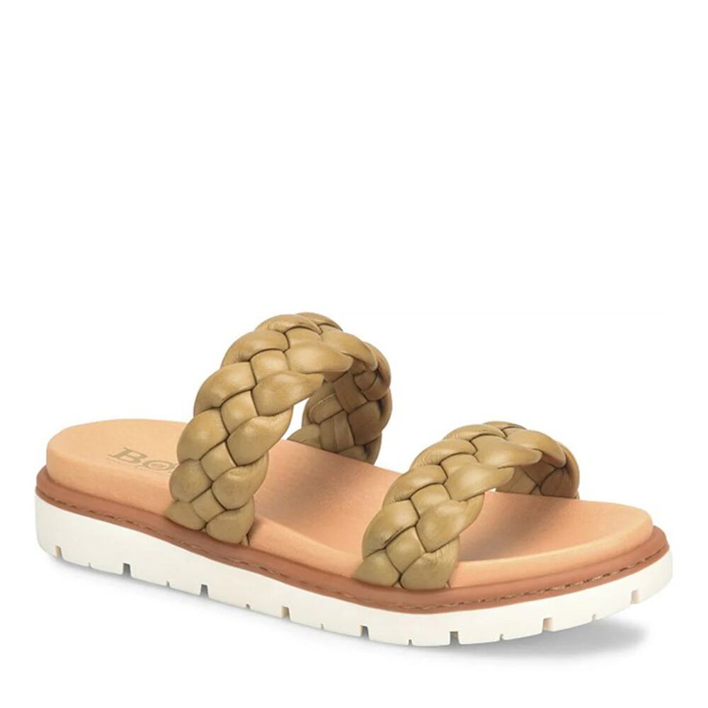 NEW Born Sandals Freesia Green Leather Braided 1-Inch Flatform Slip On Womens 7
